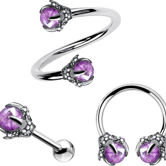 3PCS Cartilage Earrings, 316L Surgical Steel Mixed Earrings with Dragon Claw Twi - Picture 1 of 7